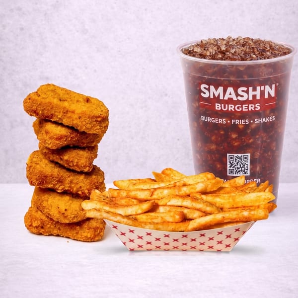 Chicken nuggets, fries and a Smash'N drink